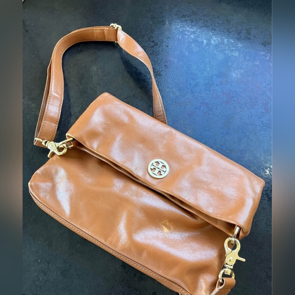 Tory Burch Designer Dena Foldover Convertible Flap Crossbody Purse Leather Bag